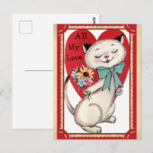 Niedlicher Vintager Cat Valentinstag Postkarte (Vorne/Hinten)