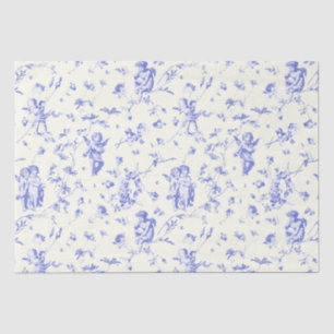 Niedlicher Vintager Cherub Cupid Engel Blaue Blume Seidenpapier