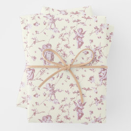 Niedlicher Vintager Cherub Kupiden Engel Rosa Blum Geschenkpapier Set