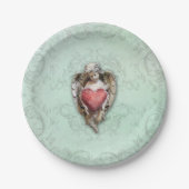 Niedlicher Vintager Cherub mit rotem Herzen Pappteller (Vorderseite)