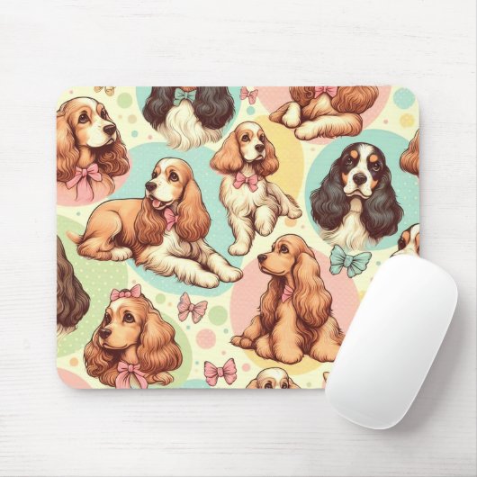 Niedlicher Vintager Cocker Spanisch Nahtloses Must Mousepad (Mit Mouse)