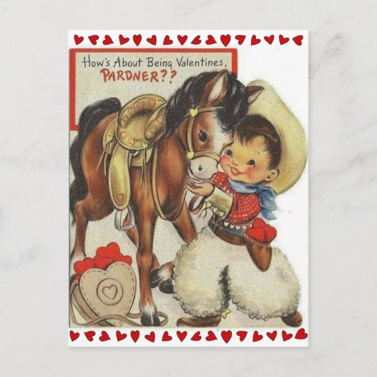 Niedlicher Vintager Cowboy & Horse Valentine Postkarte (Vorderseite)