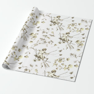 Niedlicher Vintager Cupid Angel Beige Creme Floral Geschenkpapier