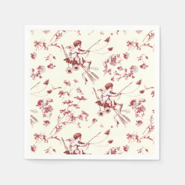 Niedlicher Vintager Cupid Angel Ivory Rote Floral  Serviette