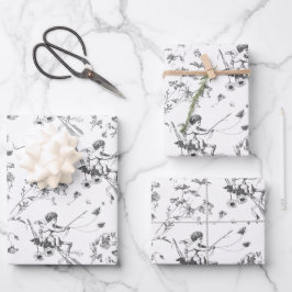 Niedlicher Vintager Cupid Angel Schwarz-weiße Blum Geschenkpapier Set