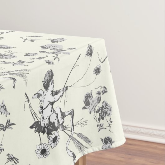 Niedlicher Vintager Cupid Angel Schwarz-weiße Blum Tischdecke (Beispiel)
