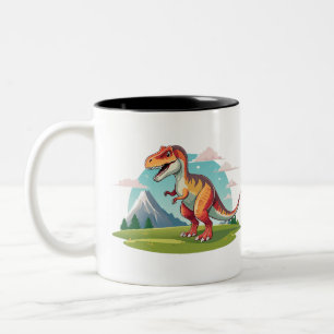 Niedlicher Vintager Dinosaurier T Rex mit Berg Zweifarbige Tasse