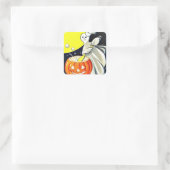 Niedlicher Vintager Halloween-Geist mit Pumpkin Quadratischer Aufkleber (Tasche)