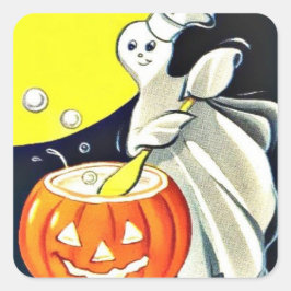 Niedlicher Vintager Halloween-Geist mit Pumpkin Quadratischer Aufkleber