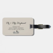 Niedlicher Vintager Herr u. Frau Braut und Gepäckanhänger (Rückseite horizontal)