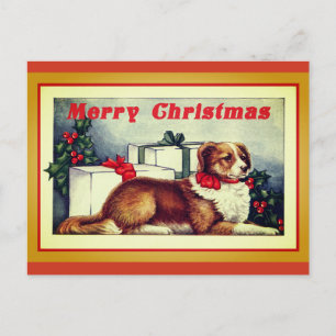Niedlicher Vintager Hund Frohe Weihnachten Postkarte