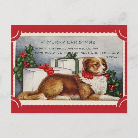 Niedlicher Vintager Hund Frohe Weihnachten Postkarte (Vorderseite)