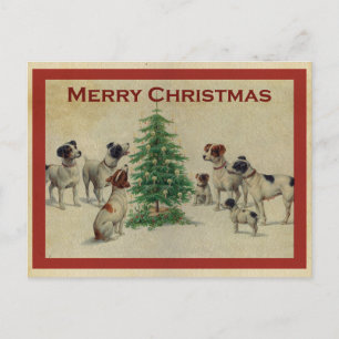 Niedlicher Vintager Hund Frohe Weihnachten Postkarte