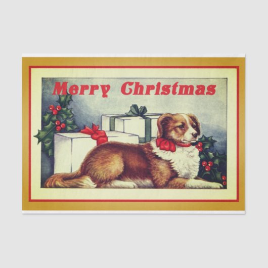 Niedlicher Vintager Hund Frohe Weihnachten Seidenpapier (Vorderseite)