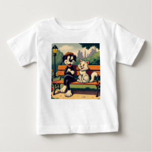 Niedlicher, Vintager Hund/Kater-Cartoon Baby T-shirt