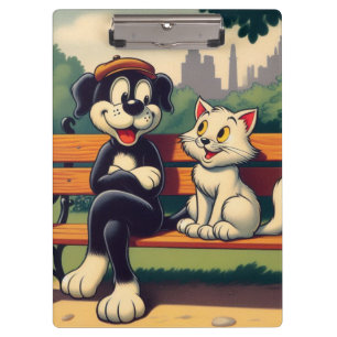 Niedlicher, Vintager Hund/Kater-Cartoon Klemmbrett