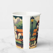 Niedlicher, Vintager Hund/Kater-Cartoon Pappbecher (Links)