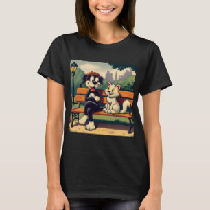 Niedlicher, Vintager Hund/Kater-Cartoon T-Shirt