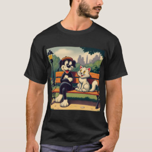 Niedlicher, Vintager Hund/Kater-Cartoon T-Shirt