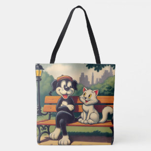 Niedlicher, Vintager Hund/Kater-Cartoon Tasche