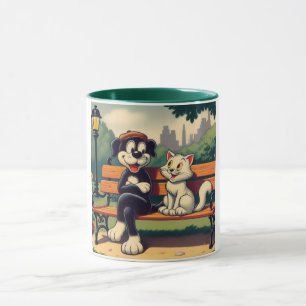 Niedlicher, Vintager Hund/Kater-Cartoon Tasse