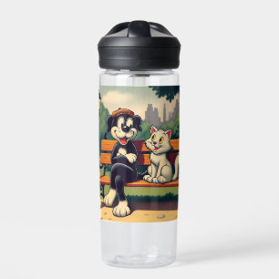 Niedlicher, Vintager Hund/Kater-Cartoon Trinkflasche