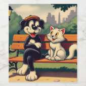 Niedlicher, Vintager Hund/Kater-Cartoon Weinetikett (Einzelnes Label)