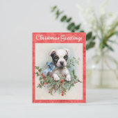 Niedlicher Vintager Hund Weihnachtsgrüße Postkarte (Stehend Vorderseite)