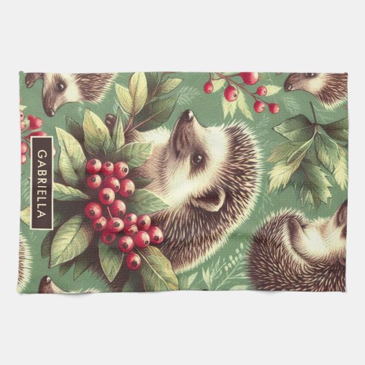 Niedlicher Vintager Igel Muster Geschirrtuch (Horizontal)