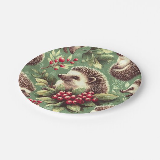 Niedlicher Vintager Igel Muster Pappteller (Schrägansicht)