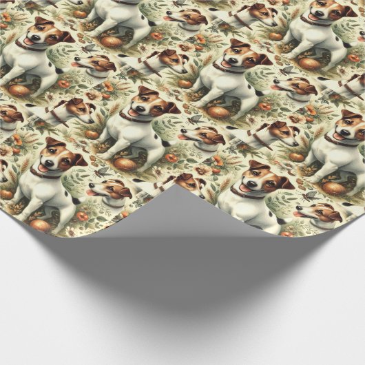 Niedlicher Vintager Jack Russell Terrier Geschenkpapier (Ecke)