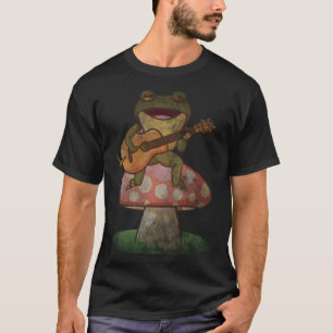 Niedlicher Vintager japanischer Frosch spielt Gita T-Shirt
