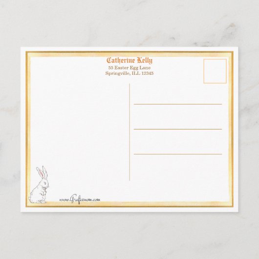 Niedlicher Vintager Junge umarmt Osterhase Postkarte (Rückseite)