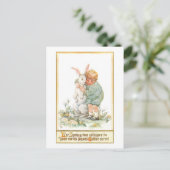 Niedlicher Vintager Junge umarmt Osterhase Postkarte (Stehend Vorderseite)