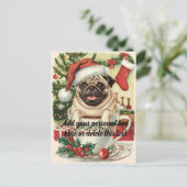 Niedlicher Vintager Mops Hund Weihnachten Postkart Postkarte (Stehend Vorderseite)