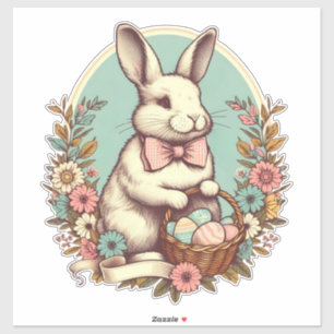 Niedlicher, Vintager Osterhase/Ei/Korb Aufkleber