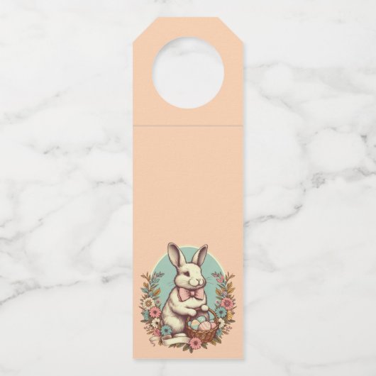Niedlicher, Vintager Osterhase/Ei/Korb Flaschenanhänger (Vorderseite)