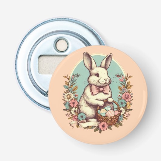 Niedlicher, Vintager Osterhase/Ei/Korb Flaschenöffner (Vorderseite)