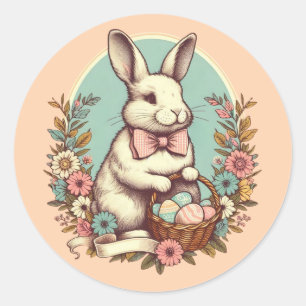 Niedlicher, Vintager Osterhase/Ei/Korb Runder Aufkleber