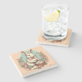 Niedlicher, Vintager Osterhase/Ei/Korb Steinuntersetzer (Seitenansicht)