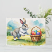 Niedlicher Vintager Osterhase Feiertagskarte (Stehend Vorderseite)