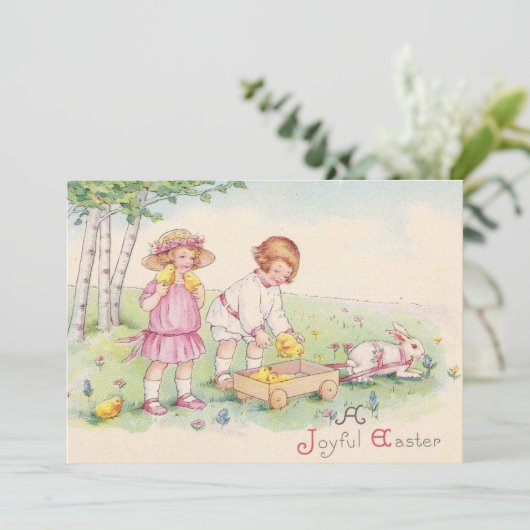 Niedlicher Vintager Osterhase Feiertagskarte (Stehend Vorderseite)