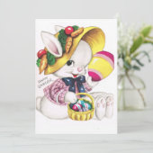 Niedlicher Vintager Osterhase mit Ei Feiertagskarte (Stehend Vorderseite)