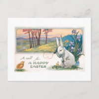 Niedlicher Vintager Osterhase mit Telefon