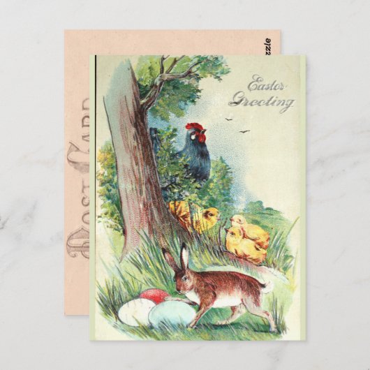Niedlicher Vintager Osterhase und Eier Postkarte (Vorne/Hinten)