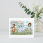 Niedlicher Vintager Osterhase und Kind Postkarte (Stehend Vorderseite)