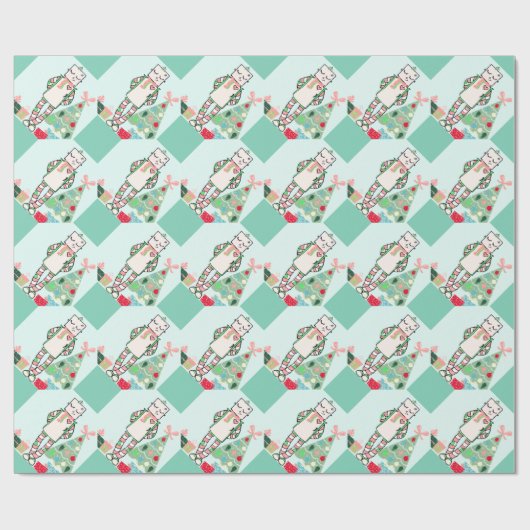 Niedlicher Vintager Pastellfeiertags-Roboter u. Geschenkpapier (Flach)