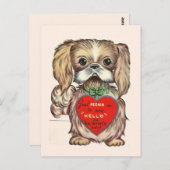 Niedlicher Vintager Pekingese Welpenhund Valentine Postkarte (Vorne/Hinten)