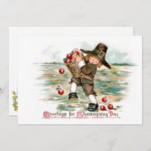 Niedlicher Vintager Pilgerjunge mit Äpfeln Feiertagskarte (Vorne/Hinten)