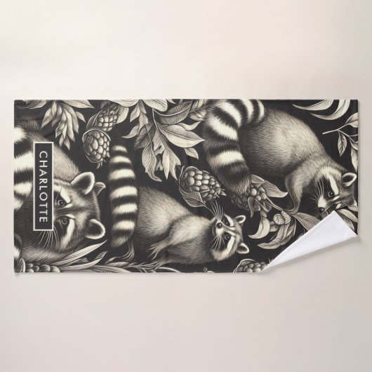 Niedlicher Vintager Racoon Nahtlos Badehandtuch (Badehandtuch)